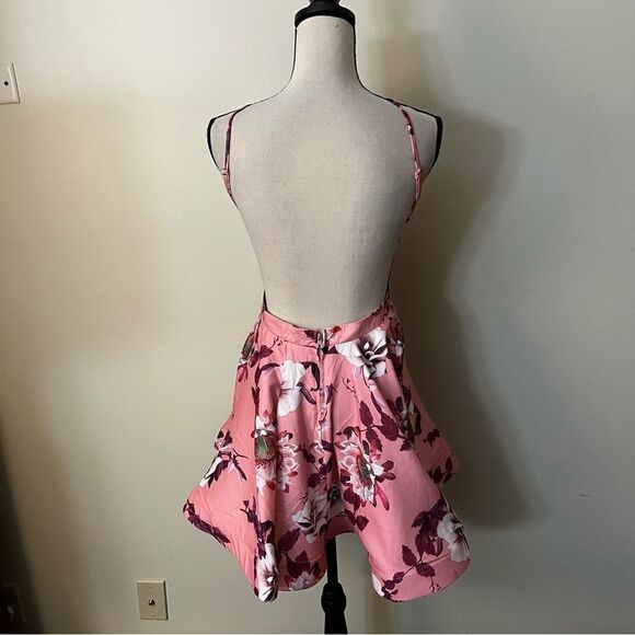 OPEN BACK FIT & FLARE FLORAL PRINT DRESS PINK - Picture 7 of 16